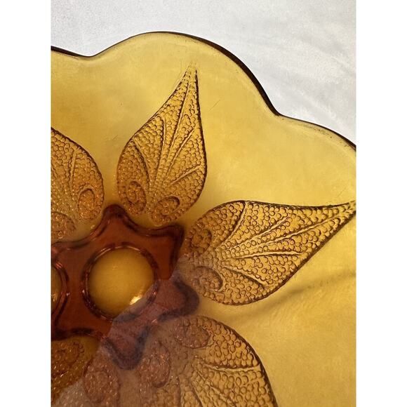 Vintage Amber Glass Dish/Bowl by Anchor Hocking Renaissance Pattern Beaded - Picture 2 of 8